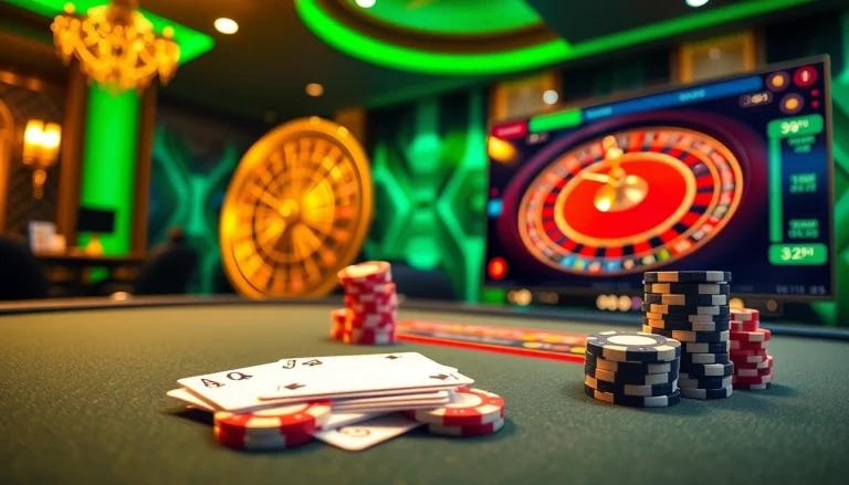 Experience thrilling online gaming at 79King's luxurious casino atmosphere with vibrant poker and roulette.