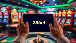 Experience high-stakes excitement at 28bet, placing bets on a vibrant digital casino interface.