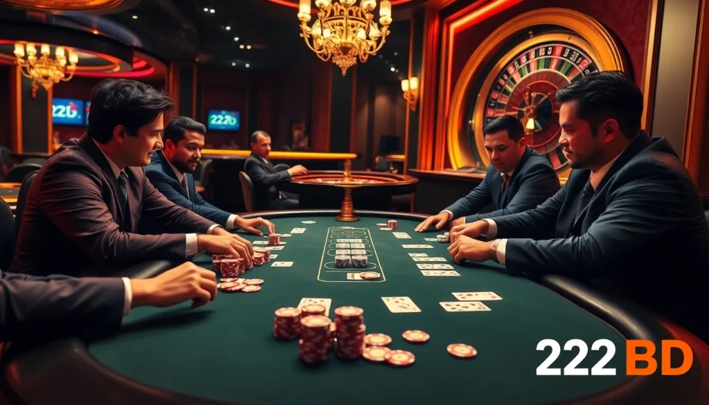 Play poker and win big at 222BD Casino with thrilling game action and vibrant atmosphere.
