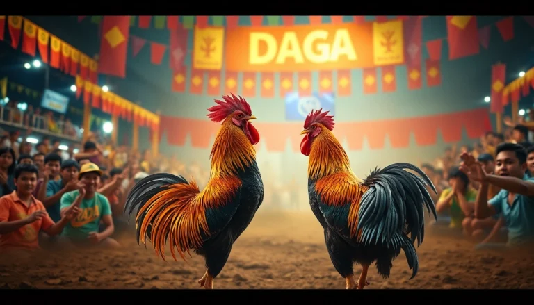 DAGA live cockfighting event with enthusiastic spectators at dagawin.live