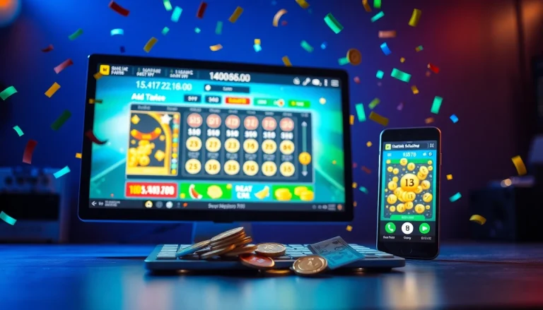 Engaging scene portraying 92 lottery excitement with gaming interfaces and winning elements.