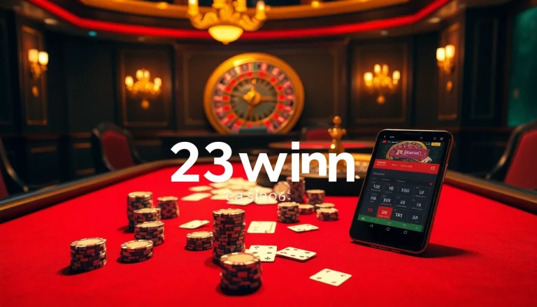 Engage in the thrilling atmosphere of https://23winn.casino/ with poker chips and cards in action at a luxurious table.