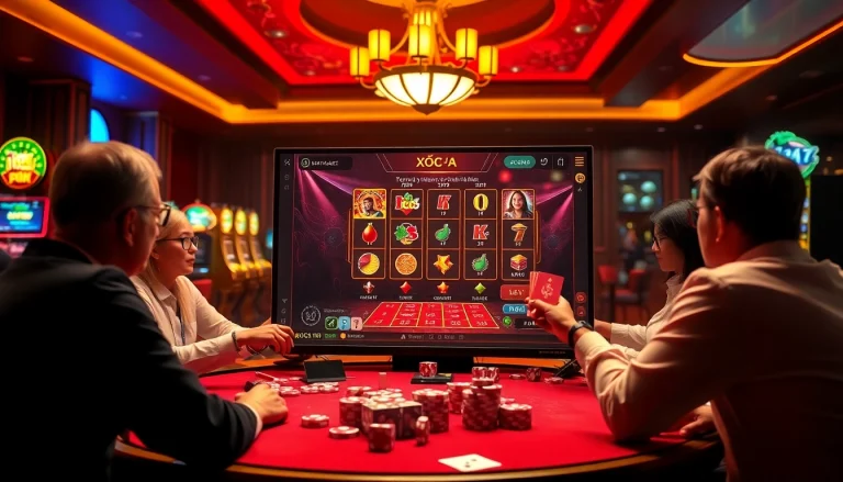 Engaging players enjoying xóc đĩa online in an exciting casino environment with vibrant visuals.