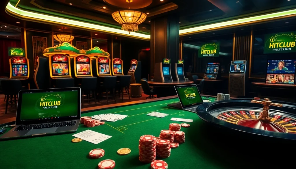 Experience the thrill of HITCLUB with vibrant casino games and online betting interfaces.