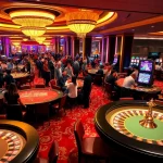 KJC casino gaming scene with players at tables, roulette wheels, and vibrant slot machines.