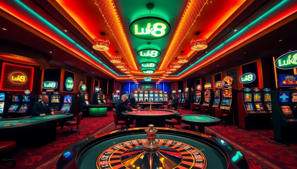 Players enjoy the Luck8 experience at a vibrant casino filled with exciting gaming options.