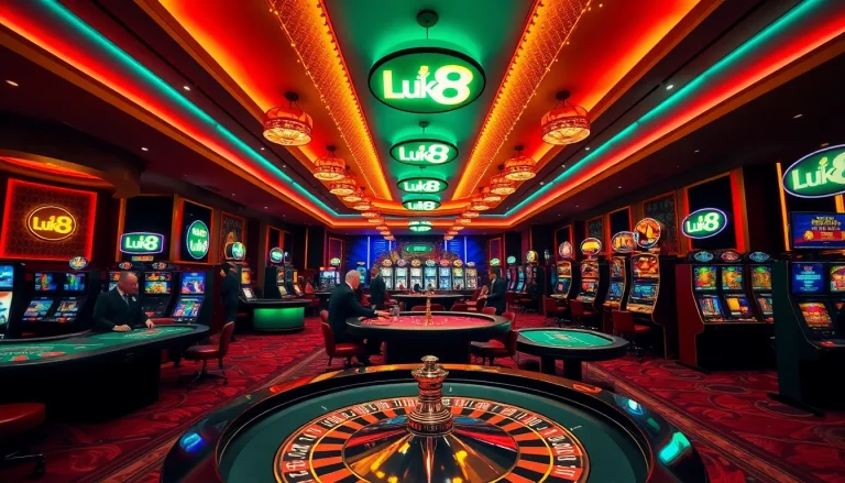 Players enjoy the Luck8 experience at a vibrant casino filled with exciting gaming options.
