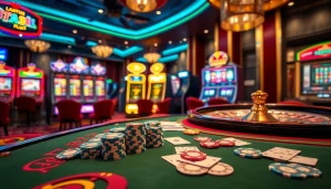 Experience thrilling gameplay at pg88 with vibrant slot machines and a professional poker table.