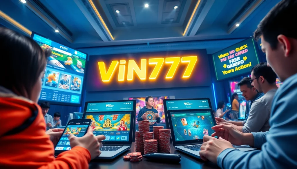 Exciting online gambling scene showcasing vin777.gb.net with diverse players engaging in sports betting and casino games.