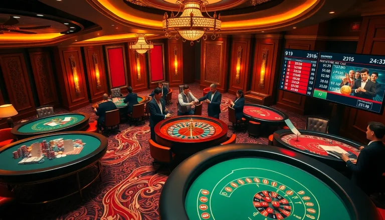 Intense sports betting action featuring ty le keo nha cai on screens in a vibrant casino environment.
