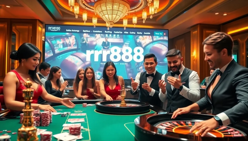 Engaging players at https://rr88.se.net/ casino table with vibrant poker chips and roulette.