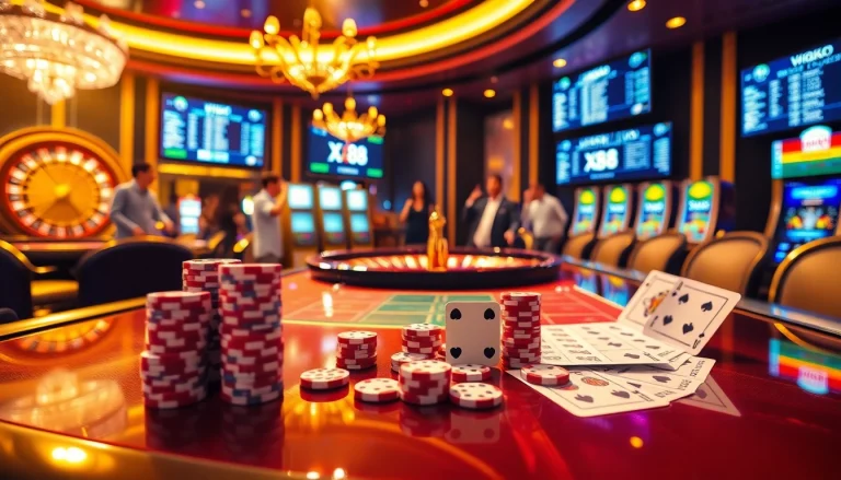 Experience the thrill of gaming at XX88 with vibrant casino tables and eager players.