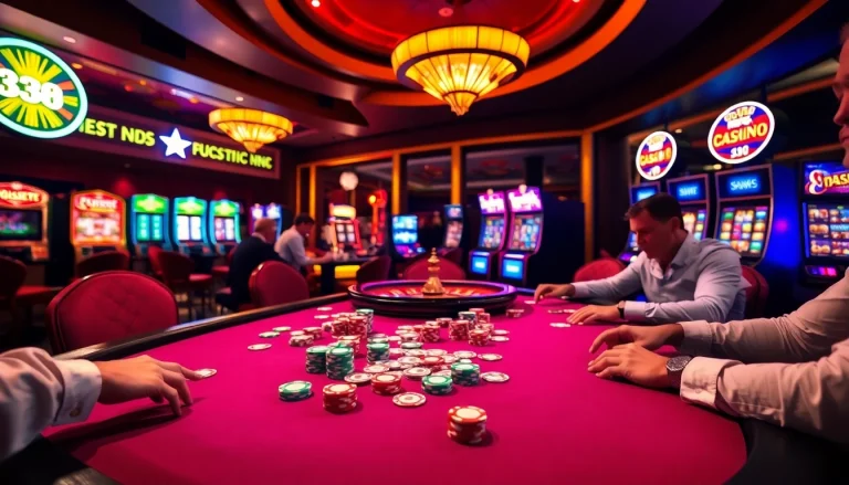 Exciting poker game at MK8 casino with vibrant chips and cards on the table.