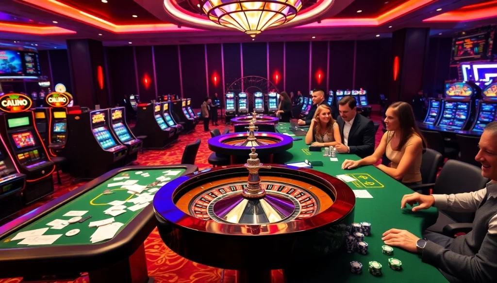 Excited players enjoying table games and slots in the vibrant atmosphere of https://b52club.menu/ casino.