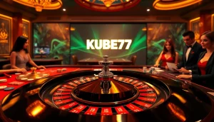KUBET77 players engaging in an exciting roulette game at a luxurious casino table.