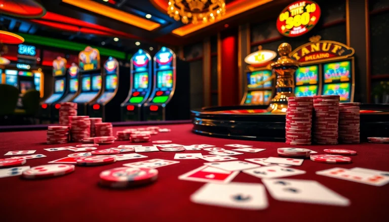 Players engaging with cards and chips at uu88 casino table, showcasing high-stakes excitement.