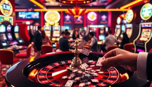 Players enjoying a thrilling game at CN3789’s vibrant casino, with roulette and poker chips in action.