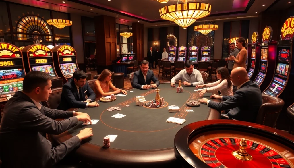 Experience the thrill of "no hu" gameplay at a vibrant casino table with spinning roulette wheels and engaging players.