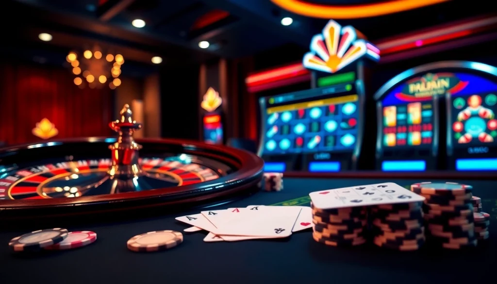 Experience the excitement of tg88 com with vibrant casino elements including poker chips and roulette wheels.