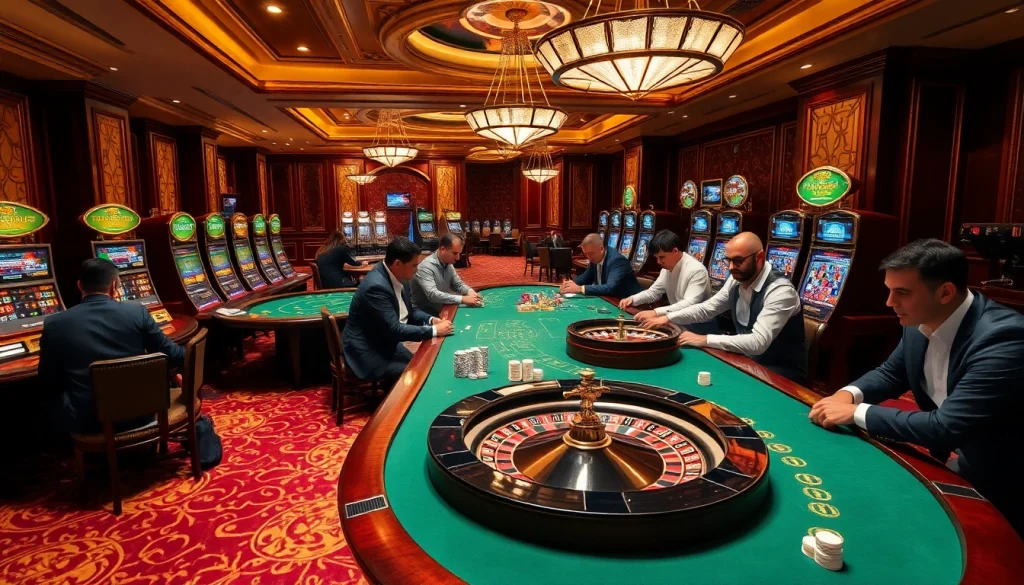 Players engaging in high-stakes gambling in a luxurious casino environment while utilizing 包网 solutions for a seamless experience.