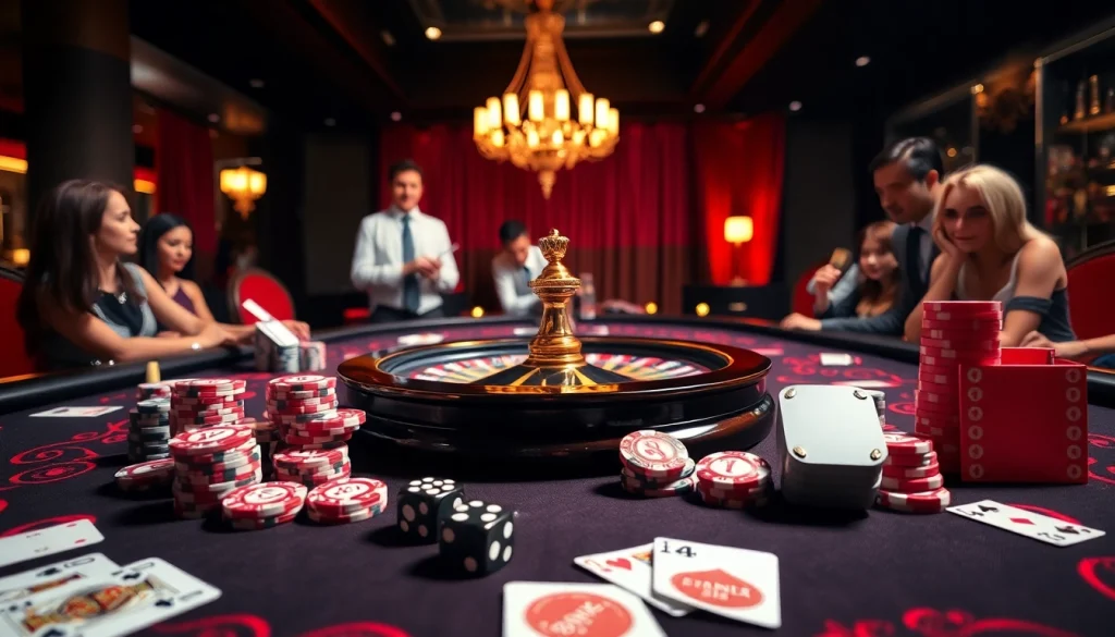 BJ88 gaming enthusiasts enjoy a thrilling casino experience with vibrant poker chips and cards.