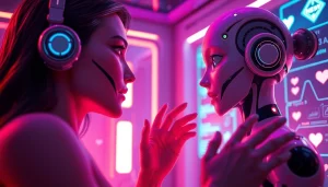 Engaging NSFW AI interaction showcasing emotional connection and vibrant digital atmosphere