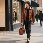Explore the elegance of Razafeti leather in stylish urban fashion context.